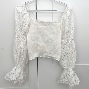 Crop eyelet sleeve top